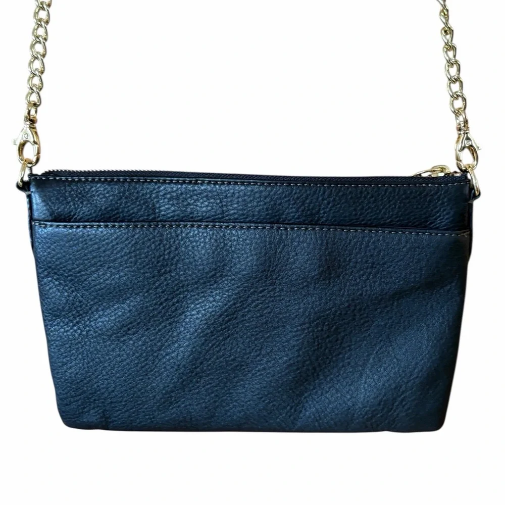 FOSSIL‎ BLACK LEATHER GOLD CHAIN CROSSBODY HANDBAG SHOULDER BAG PURSE